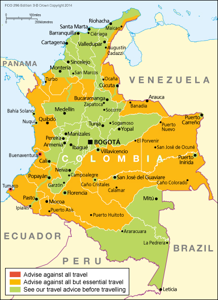 Kolumbijas drošās un nderošās zonas
